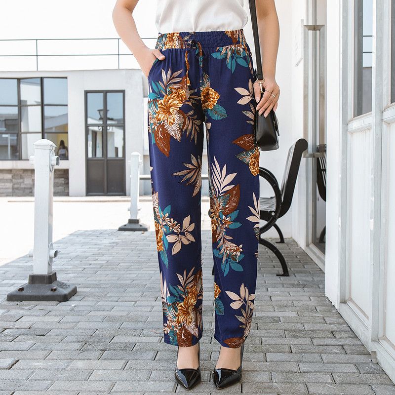 Women's High Waist Casual Floral Drawstring Wide Legs Pants thumbnail