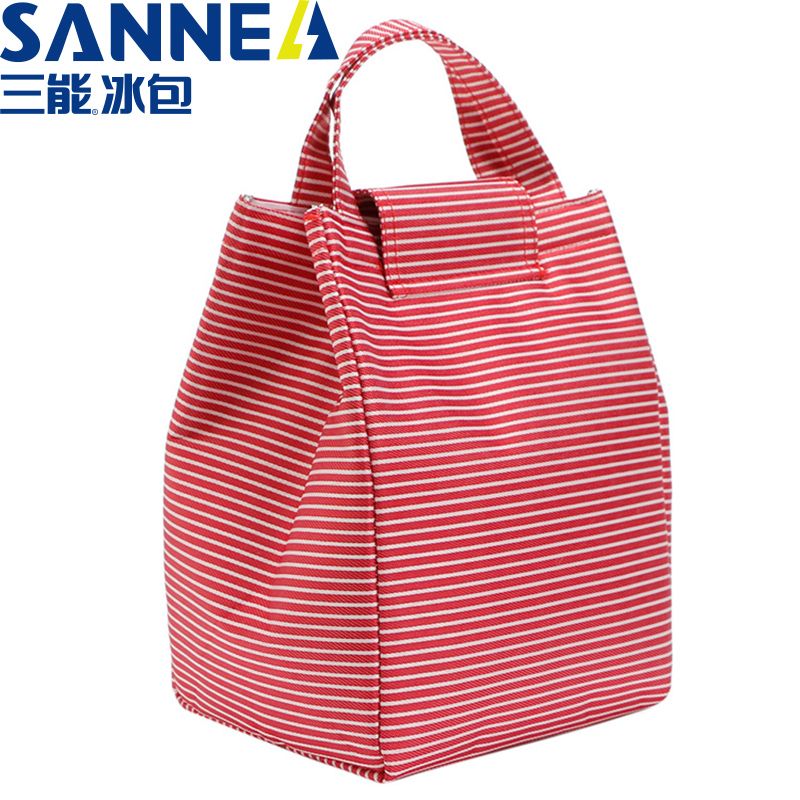 9L手提蛋糕包 黑白条纹铝膜便当保温包 魔术贴保温冰包学生野餐包