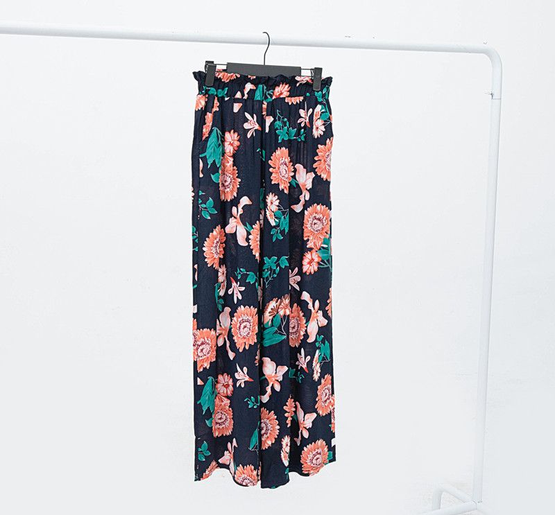 Women 's High Waist Floral Print Wide Leg Cropped Trousers thumbnail