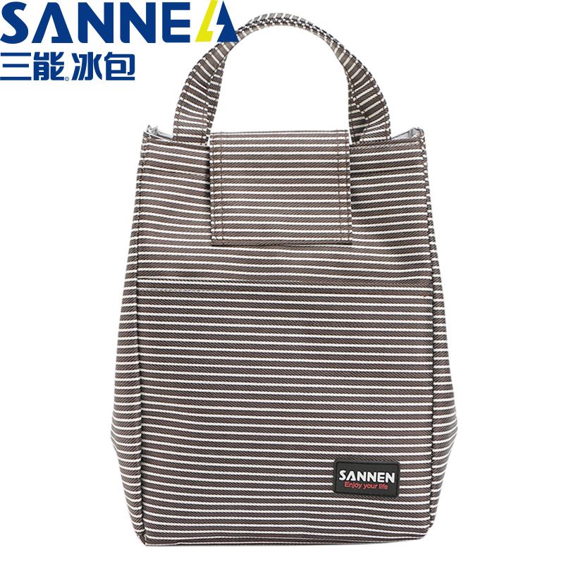 9L手提蛋糕包 黑白条纹铝膜便当保温包 魔术贴保温冰包学生野餐包产品图