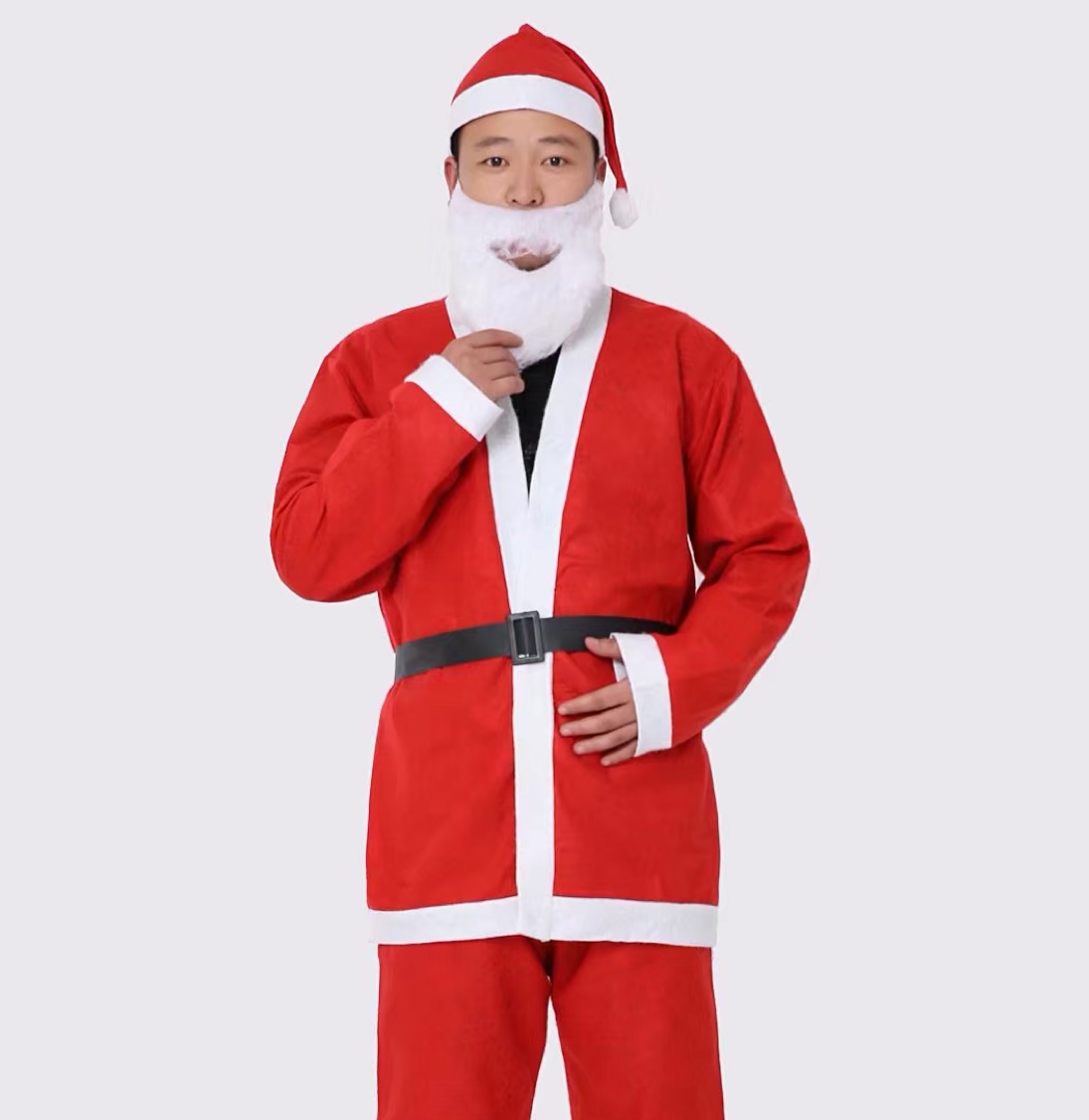圣诞老人衣服圣诞服装圣诞节服装成人5件套帽子胡须衣服裤子腰带