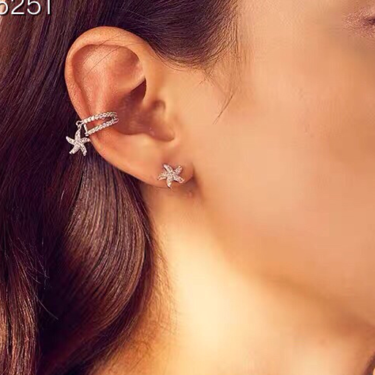 Zircon starfish ear pins with 925 silver needles thumbnail