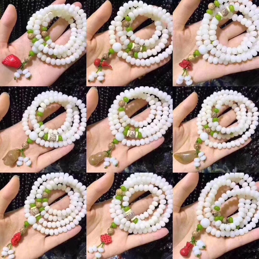 The white jade Bodhi three-circle women's bracelet exudes a sense of luxury, with a retro European and American style and a simple layering design