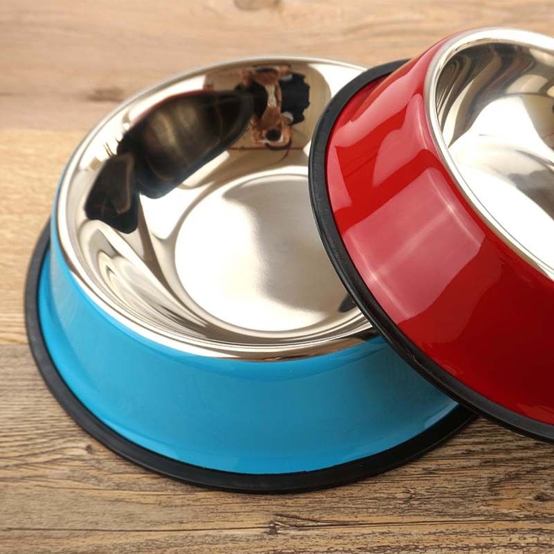 Wholesale cat and dog bowls, colored spray-painted pet bowls, stainless steel dog bowls, anti-slip single bowl food bowls for dogs and cats Specification image