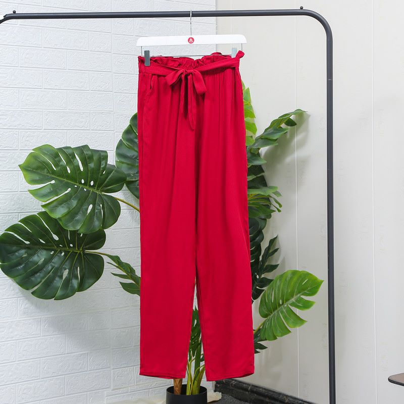 Women's Soft Cotton Drawstring Elastic Waist Long Pants thumbnail