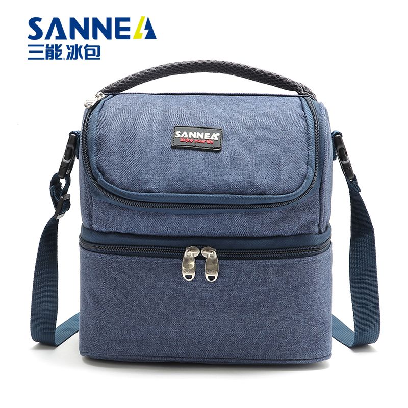 SANNE insulated bag, picnic cold insulation aluminum film insulated bag, hand-held double-layer picnic bag, waterproof folding ice pack Specification image