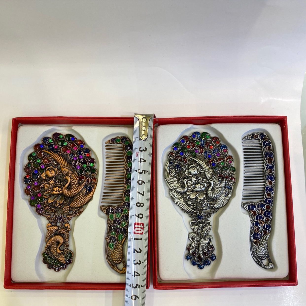 Zinc Alloy Small Peacock Set Mirror, 5-6 Mixed Styles, 3 Colors Specification drawing