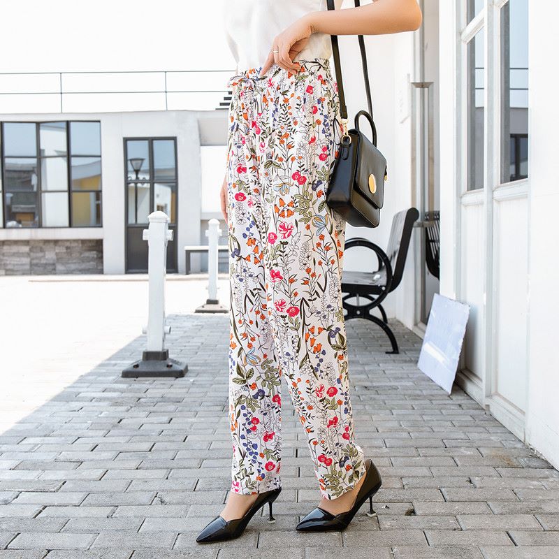 Womens Casual Comfy High Elastic Waist Straight Leg Pants thumbnail