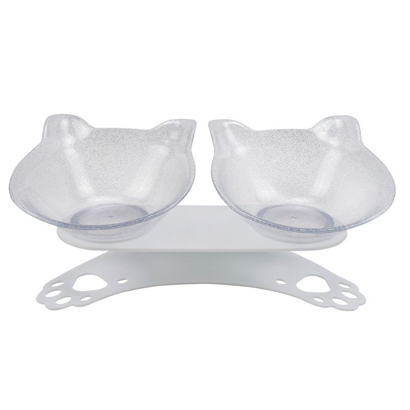 猫咪用品宠物碗 防滑护颈猫耳朵塑料猫双碗 透明倾斜猫碗猫食盆详情图7