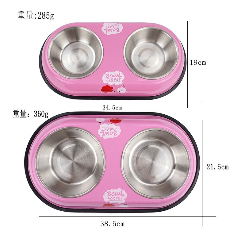 大号彩色不锈钢双口狗碗 防滑宠物不锈钢碗狗狗猫咪食盆 宠物用品细节图