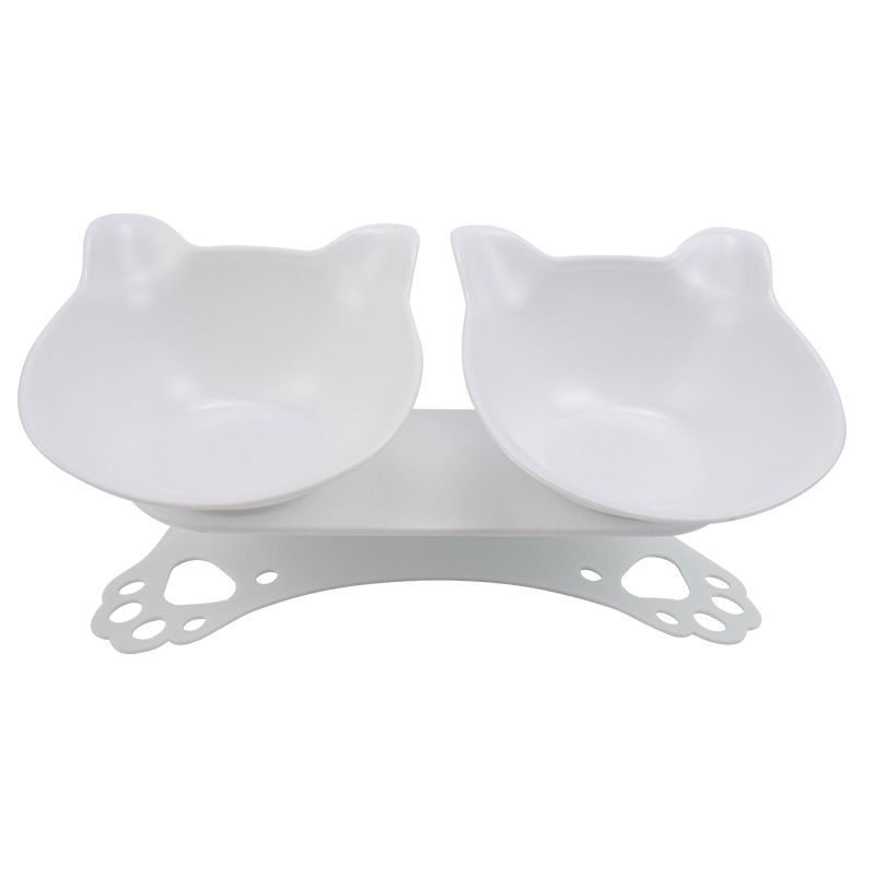 猫咪用品宠物碗 防滑护颈猫耳朵塑料猫双碗 透明倾斜猫碗猫食盆详情图6