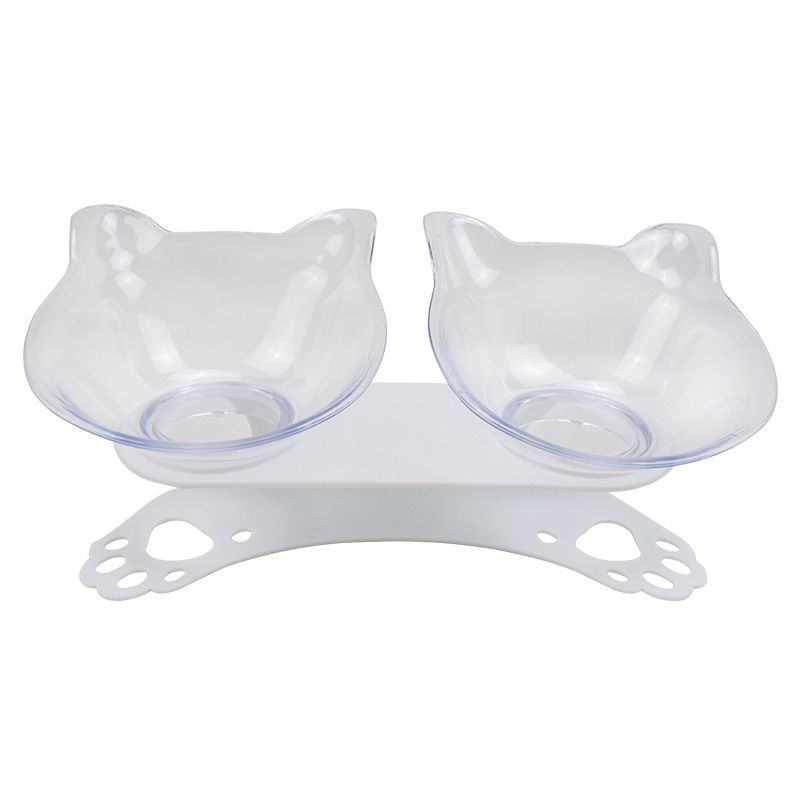 猫咪用品宠物碗 防滑护颈猫耳朵塑料猫双碗 透明倾斜猫碗猫食盆详情图5