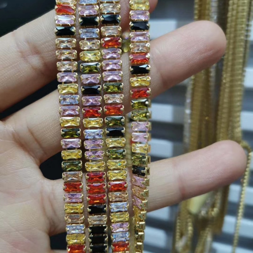 Mixed color 3×6 zircon chain jewelry accessory decorative piece details Picture