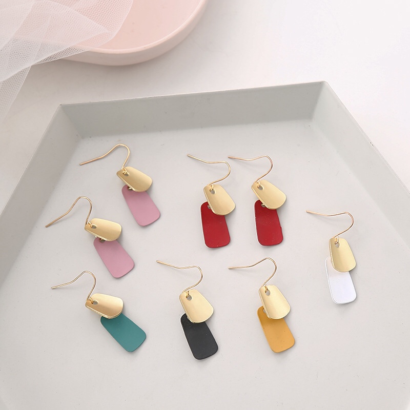 Morandi color earrings simple Korean metal contrast color geometric earrings irregular jojoba earrings temperament earrings thumbnail