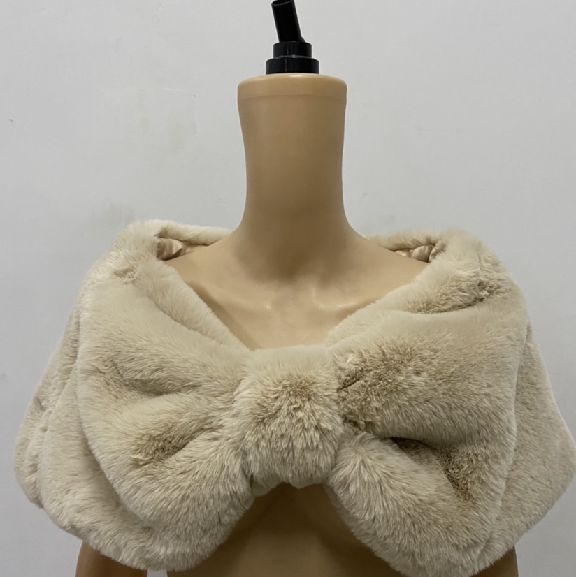 蝴蝶披肩新娘披肩獭兔毛小兔毛时尚仿毛制品细节图