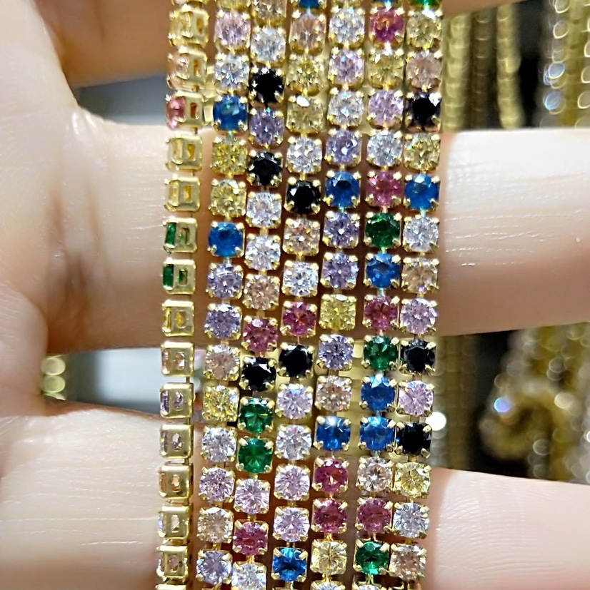 Mixed color 3×6 zircon chain jewelry accessory decorative piece