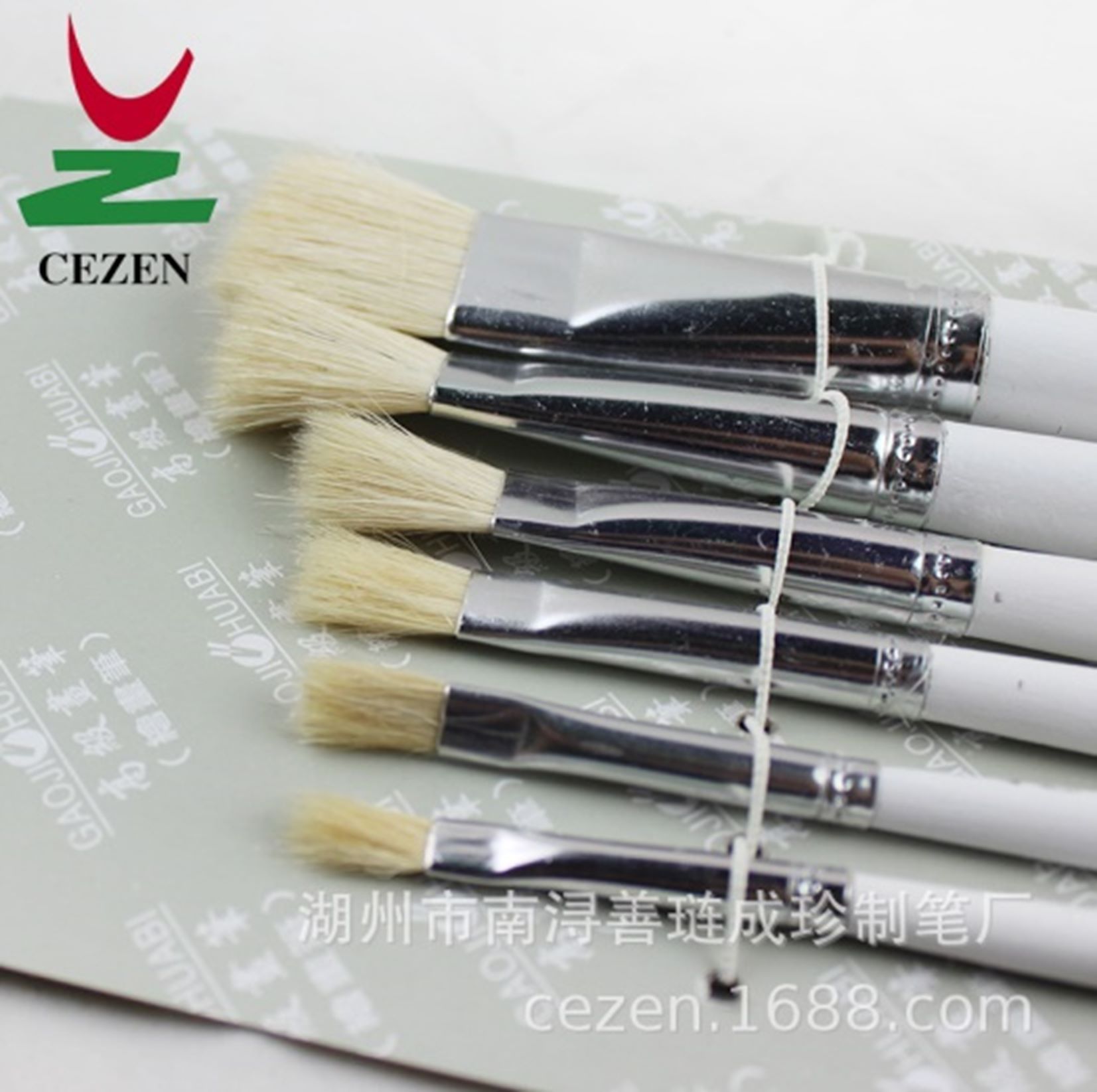Yiwu Quality White Stem Sheep Tail Flat Brush Set, 6-piece set of flat-tipped sheep hair watercolor painting Professional brushes Specification image