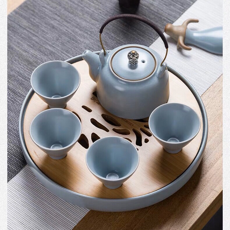 Retail You Yao liang pot portable travel tea set ceramic tea cup tea tray set Kung Fu tea