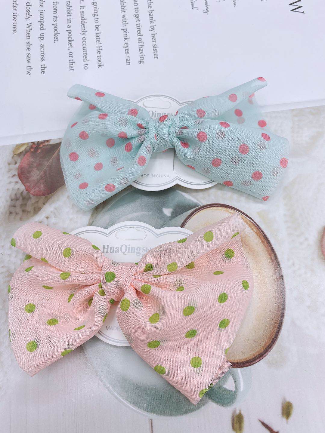 2020 Spring/summer new handmade lace mesh bow diy hair accessories materials press clip fabric accessories Item Picture