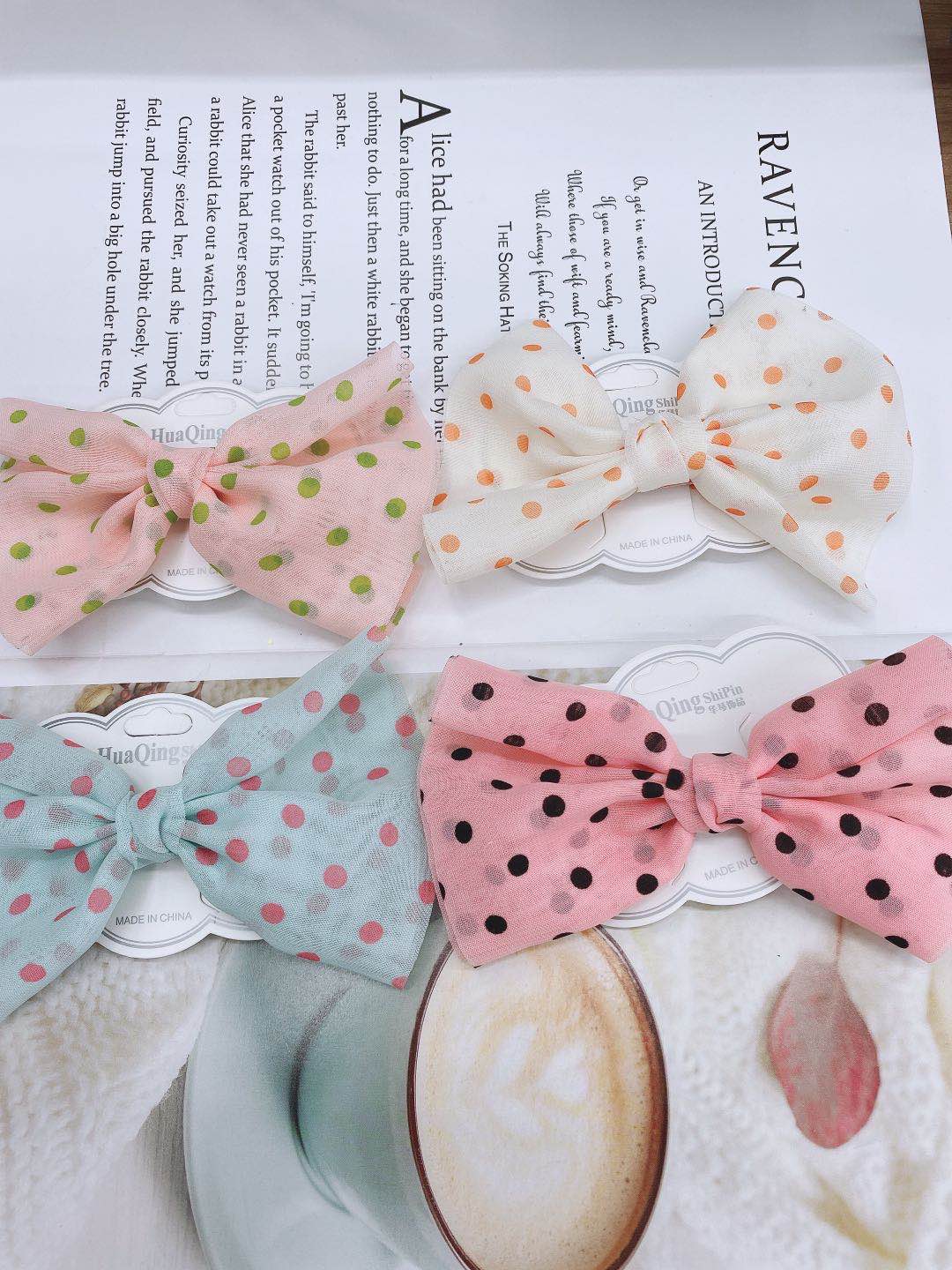 2020 Spring/summer new handmade lace mesh bow diy hair accessories materials press clip fabric accessories details Picture