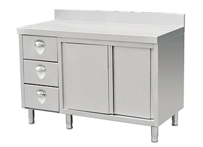 1.5x0.8x0.8 Stainless steel sliding door kitchen work cabinet with three drawers to make loadtable work station