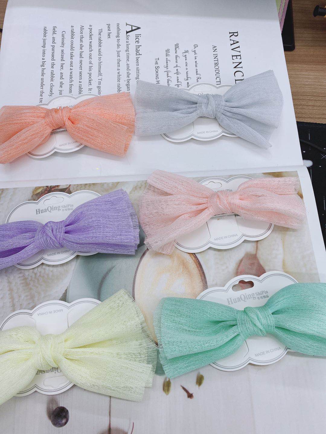 2020 Spring/summer new handmade lace mesh bow diy hair accessories materials press clip fabric accessories Specification drawing
