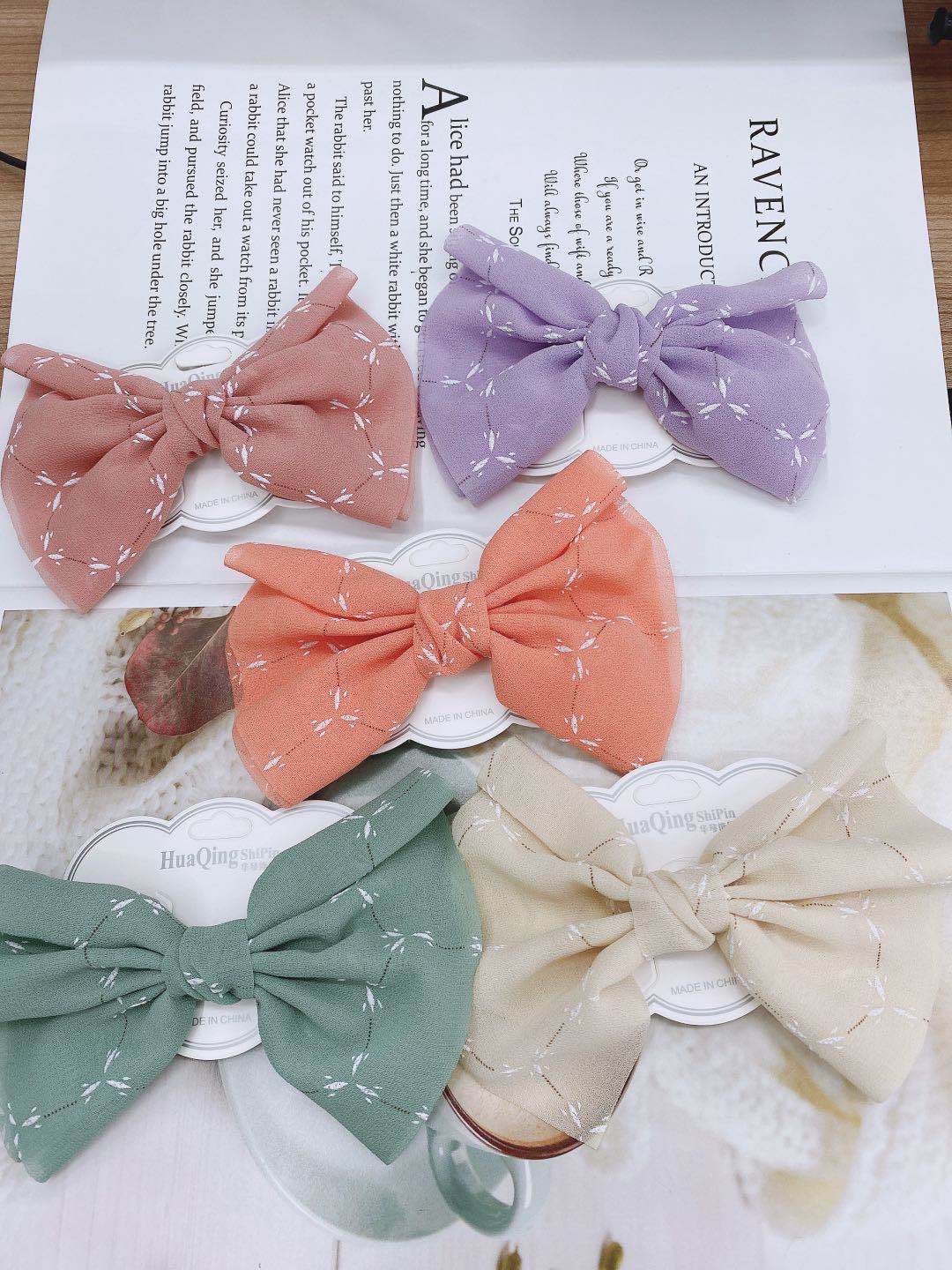 2020 Spring/summer new handmade lace mesh bow diy hair accessories materials press clip fabric accessories full figure