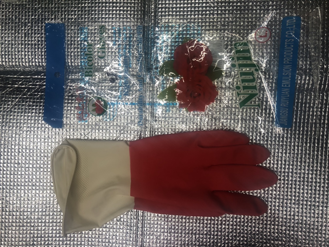 厂家直销乳胶手套红白爱花包装手套图