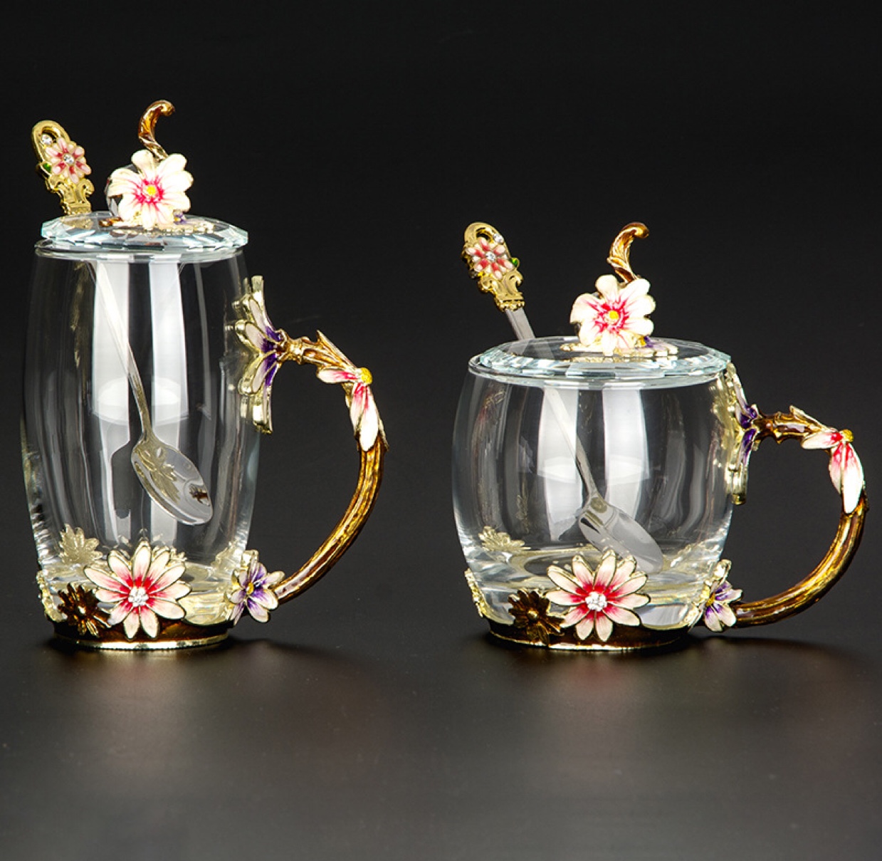 Hot-selling enamel color water cups, glass cups, flower tea cups, low heat-resistant water cups, household water cups, as gifts Specification image