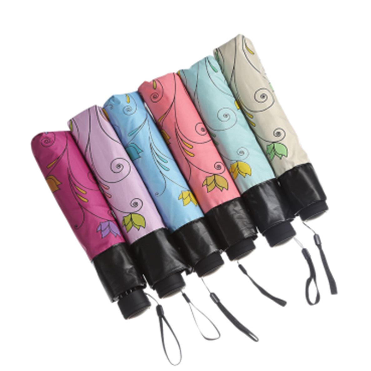 Yiwu Quality Goods Longxiang Bang Black Rubber Color Lotus Language Ultra-fine three-fold Umbrella