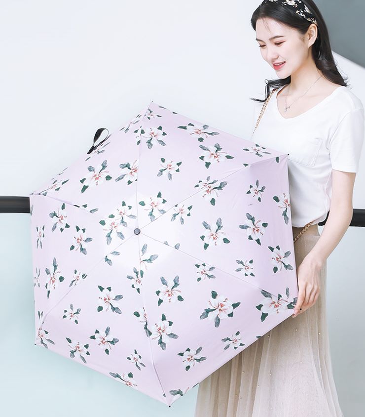 义乌好货 龙翔山茶花晴雨伞女便携碳纤三折五折叠小清新遮阳伞细节图