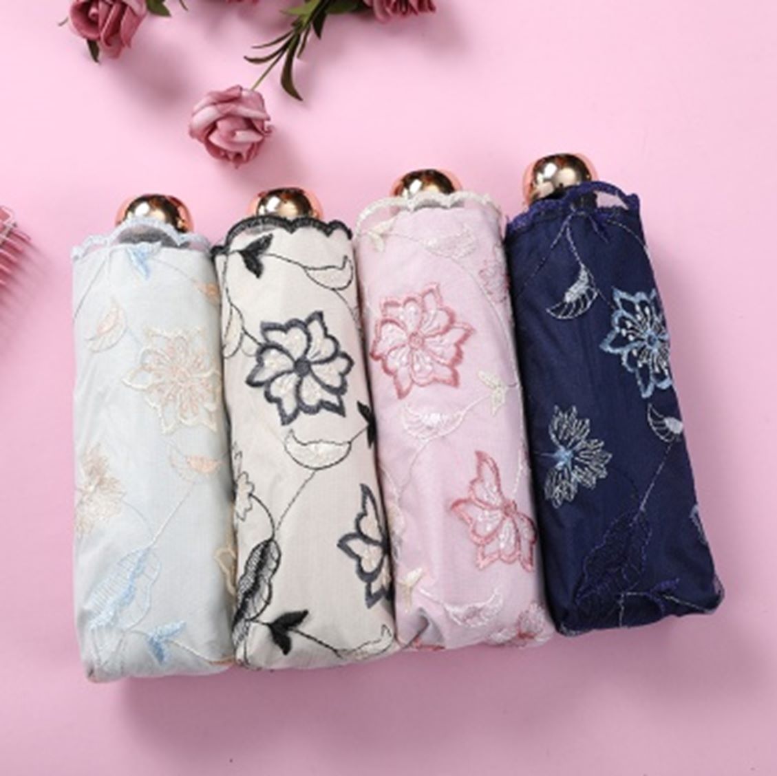 Yiwu Good Goods Long Xiang Yan Zi Qiao Smile Touch The Vinyl Embroidered Double Triple Fold Umbrella full figure