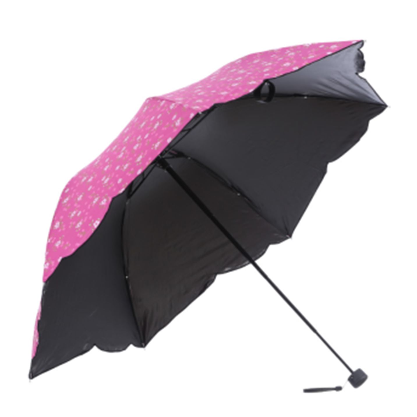 Yiwu's high-quality Longxiang black vinyl rose-burned flower ultra-fine three-fold umbrella details Picture