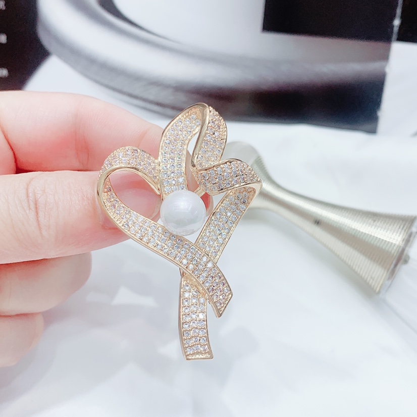 奢华胸针简约飘带锆石微镶胸花开衫大别针披肩扣外套配饰品女韩国