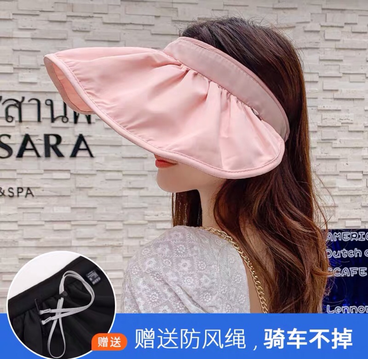 Women's summer hat with UV protection, large brim, fisherman's uncovered sun, hollow top, shell, large brim, face protection, sun protection hat Specification image