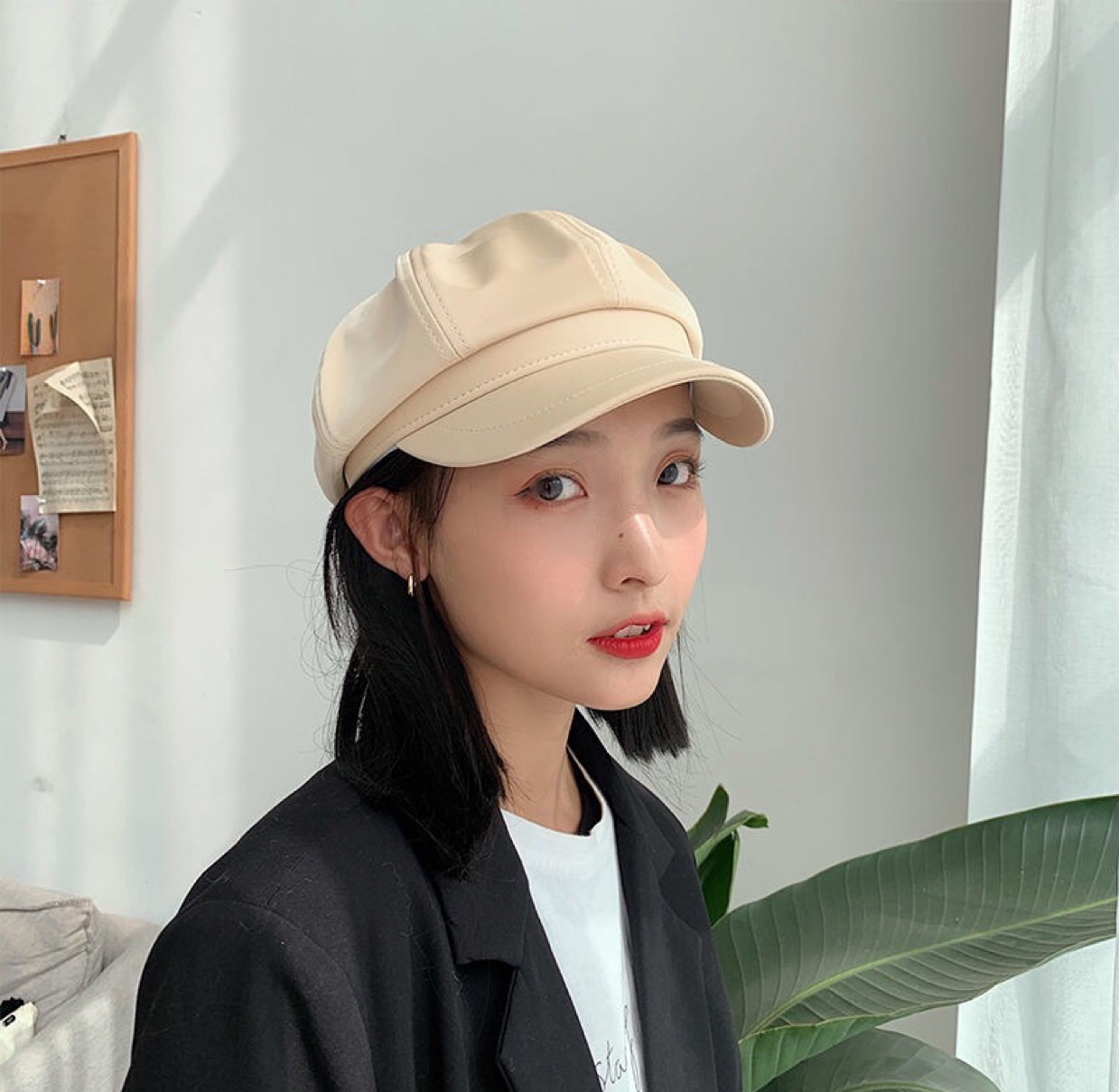 八角帽P U复古百搭海军帽贝雷帽女韩版