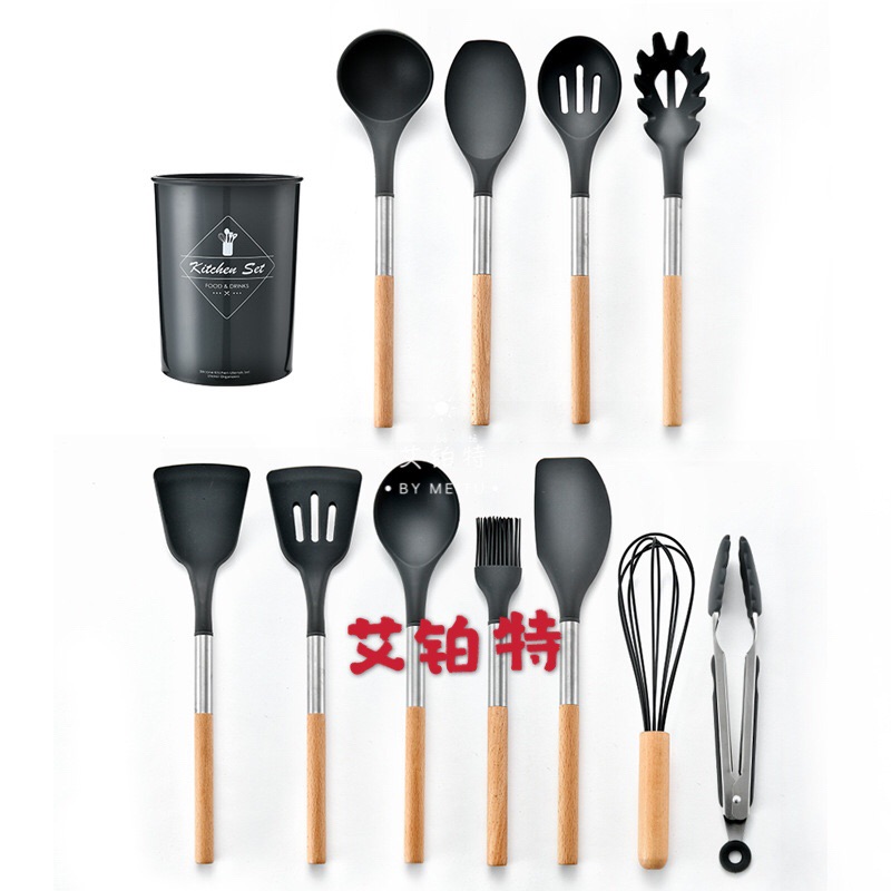 Silicone Spatula For Non-Stick Frying Pan Protective Pot Stir-Frying Spatula Household Soup Spoon Kitchen Utensils High Temperature Resistant Silicone Spatula With Wooden Handle Specification drawing