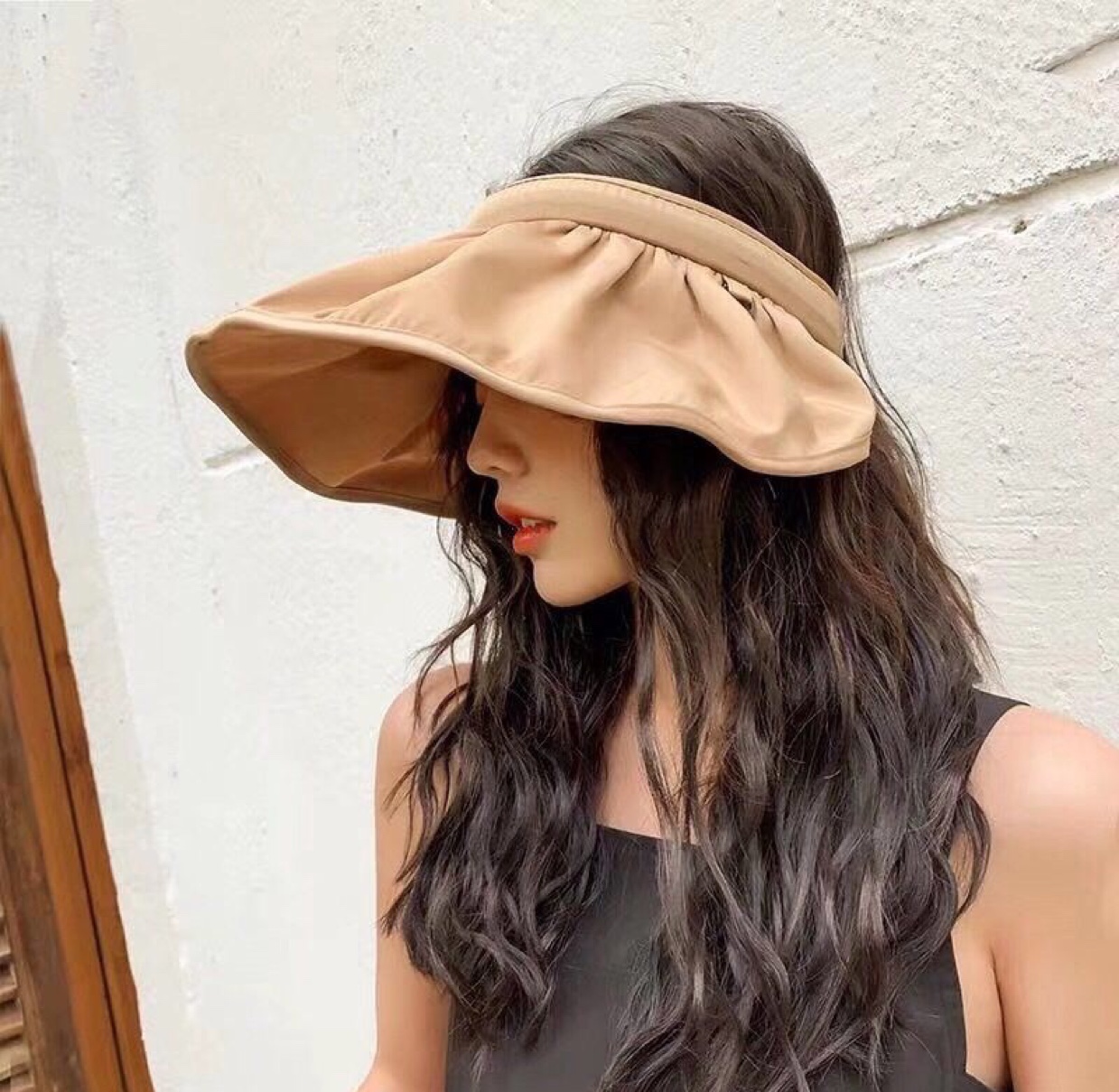 Women's summer hat with UV protection, large brim, fisherman's uncovered sun, hollow top, shell, large brim, face protection, sun protection hat Item Picture