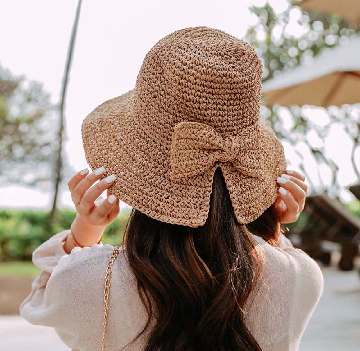 Small brim straw hat summer sun hat beach hat bowknot fisherman hat folding sun hat thumbnail