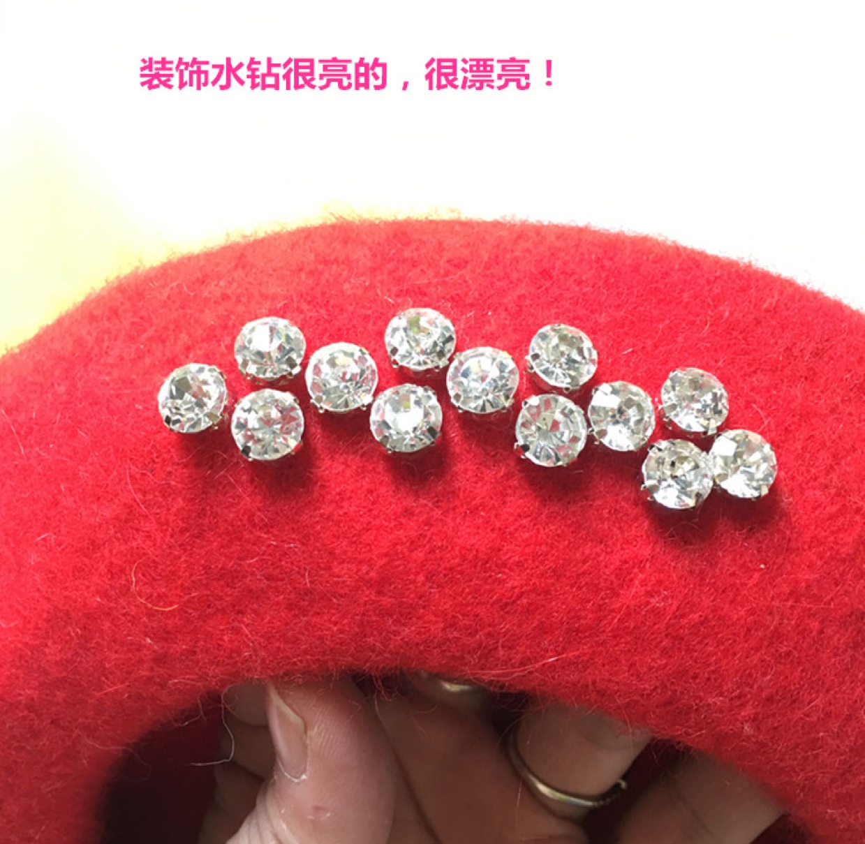 New Year Beret hat, all-wool rhinestone student felt, fashionable flat-brimmed hat, professional fisherman hat, trendy professional hat details Picture