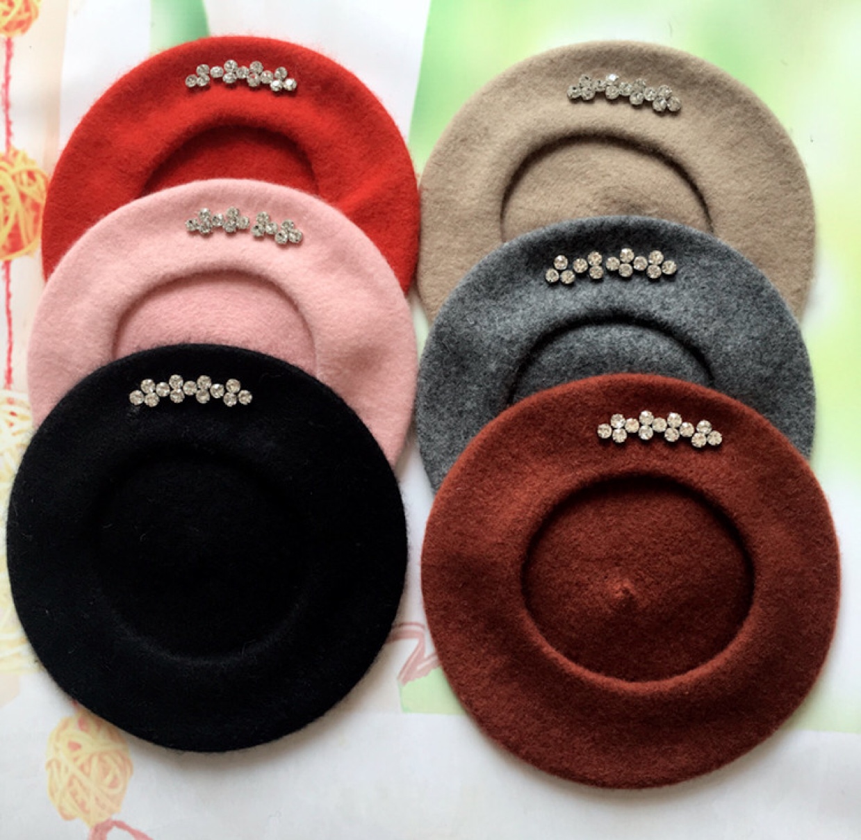 New Year Beret hat, all-wool rhinestone student felt, fashionable flat-brimmed hat, professional fisherman hat, trendy professional hat undefined