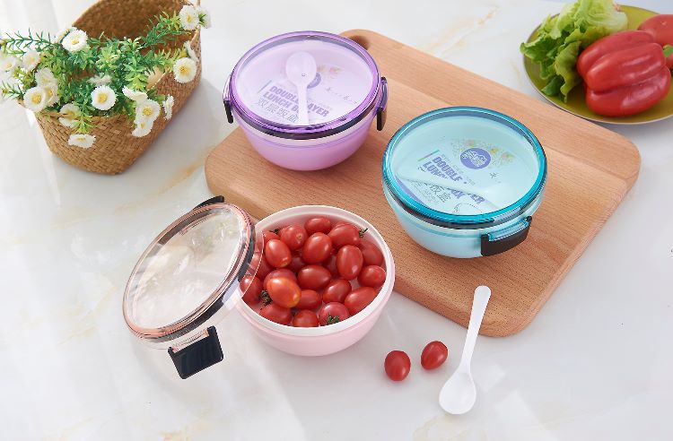 Yiwu Selection Circular sealed lunch box bento box plastic with lid crisper container circular sealed container