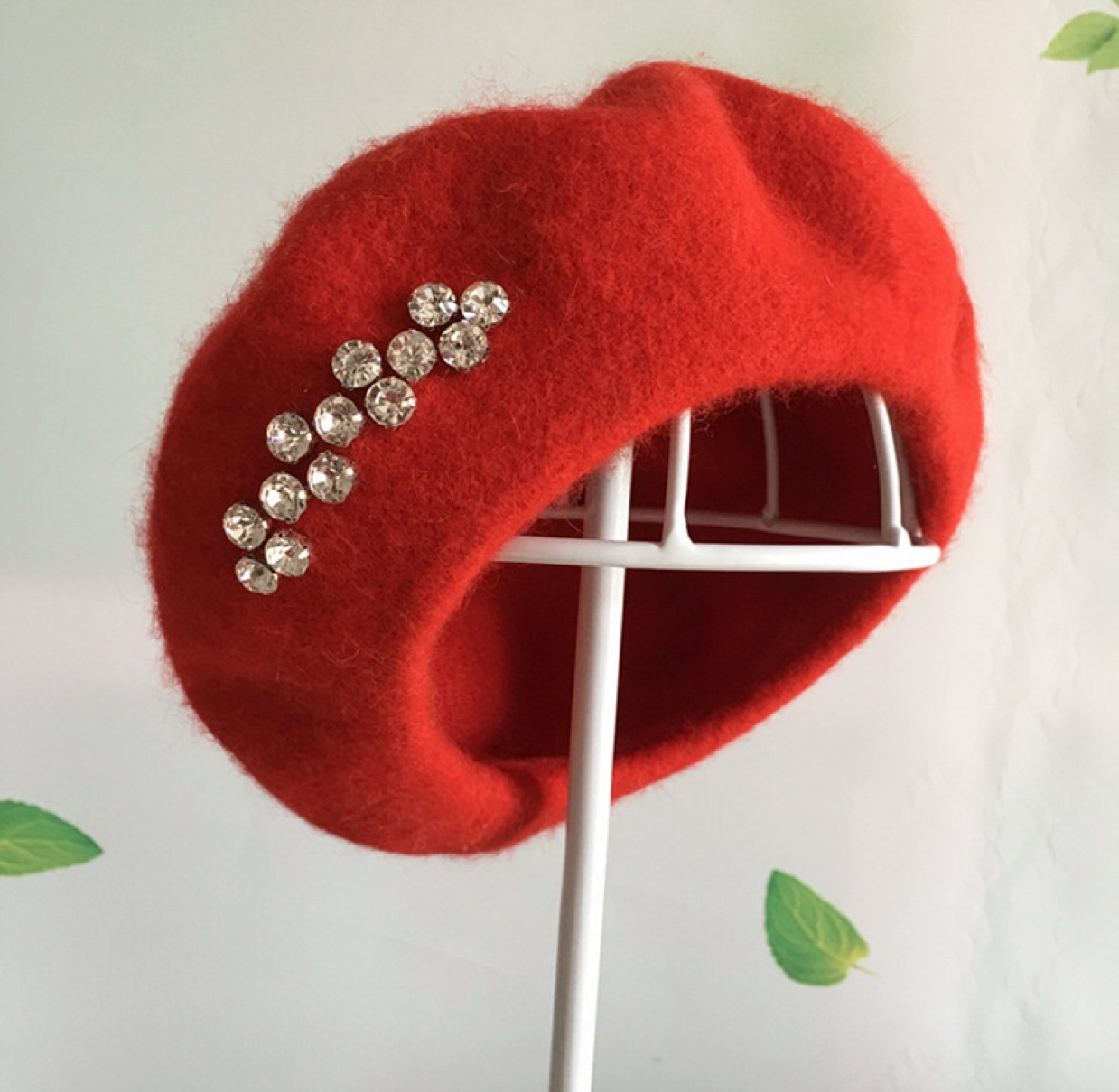 New Year Beret hat, all-wool rhinestone student felt, fashionable flat-brimmed hat, professional fisherman hat, trendy professional hat Item Picture