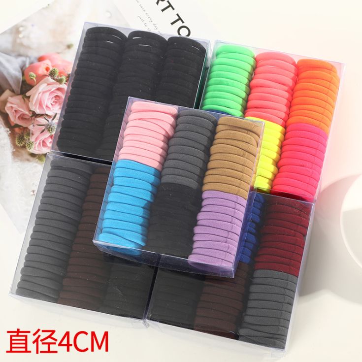 Yiwu Selection Korean version simple high stretch pure color no seams rubber band hair ring 4cm 60 small box thumbnail