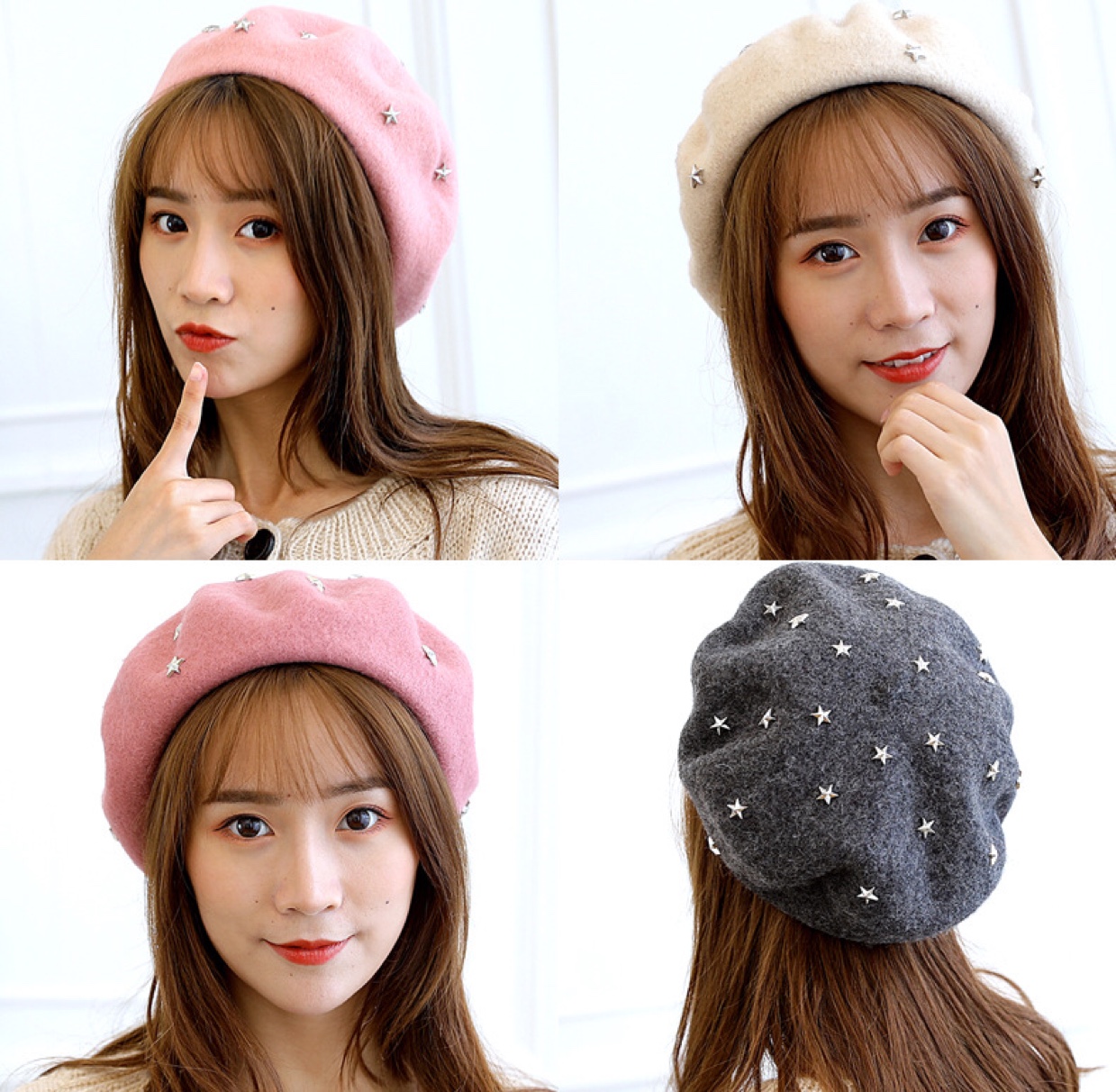 All-wool five-star felt beret, New Year's fashionable professional hat, women's fisherman's hat, flat-brimmed hat, Korean style versatile and warm hat undefined