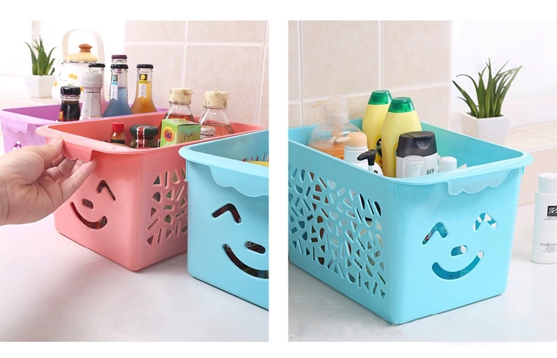 糖果色加厚塑料笑脸收纳篮大号桌面收纳筐浴室橱柜整理篮3503产品图
