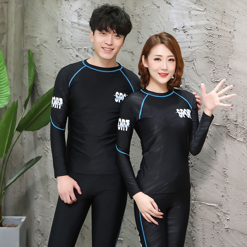 新款情侣泳衣保暖防晒分体时尚潜水服冲浪服春冬季长袖锦纶游泳衣