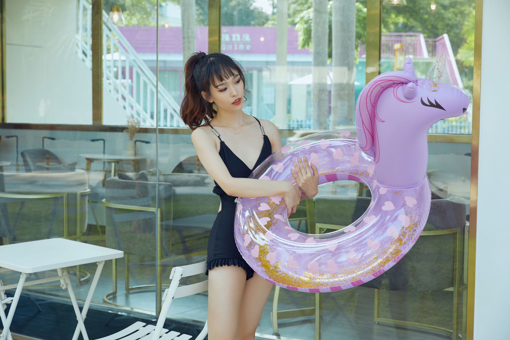 A light purple princess horse swimming ring