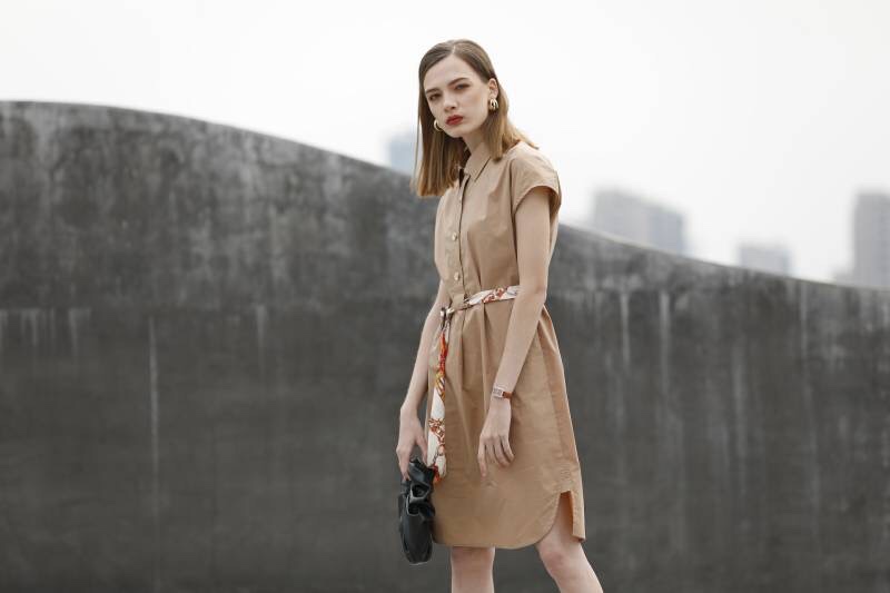 Jimmy Seio cotton, a fashionable and simple brand dress in khaki, black and orange