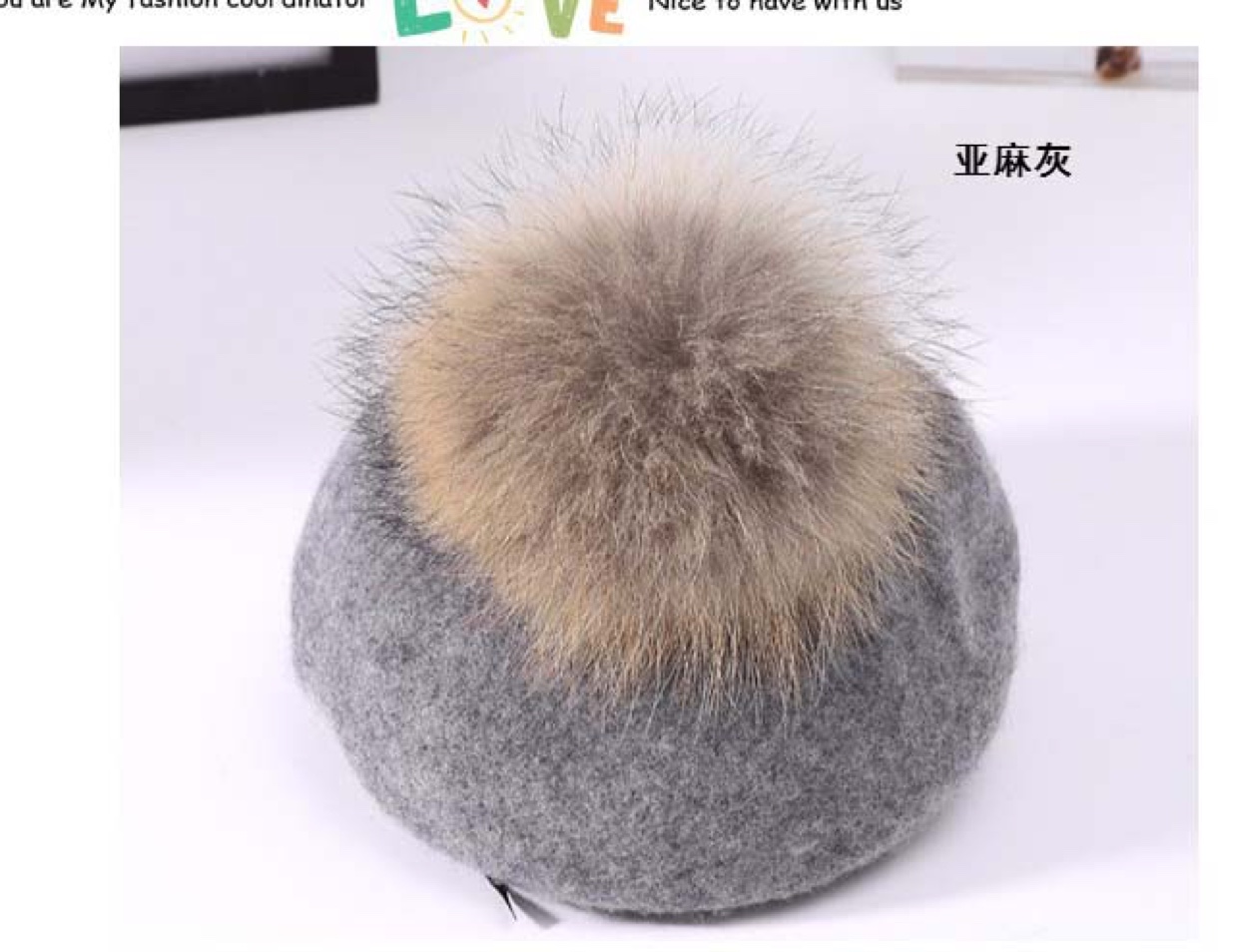 All-wool mink pom-poms fashionable beret New Year's style flat-brimmed fisherman's hat business outfit paired with a business hat undefined